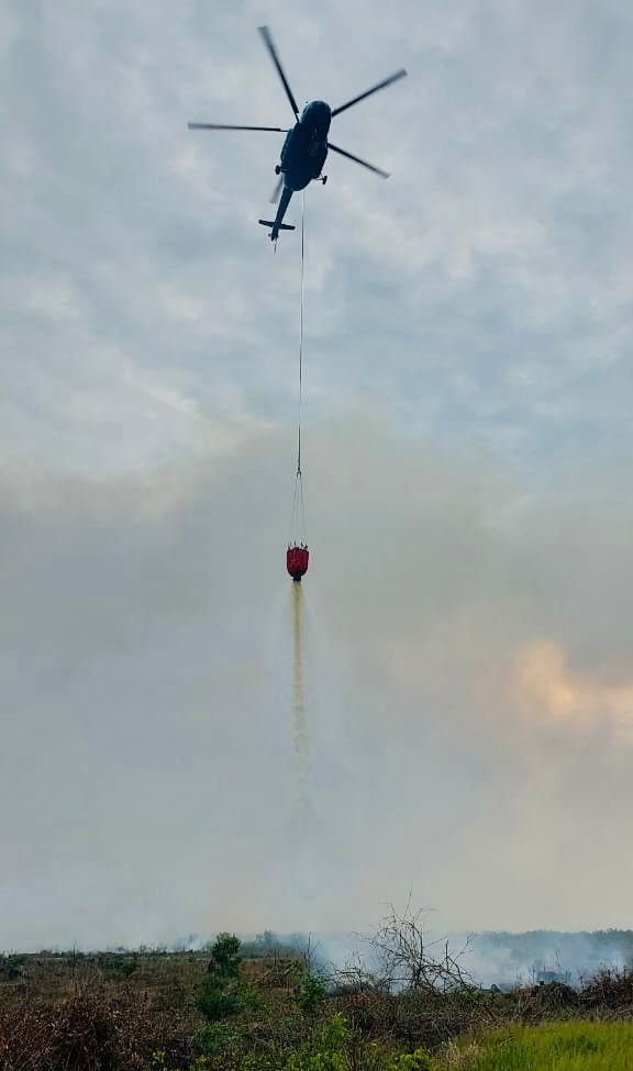 Helikopter Memadamkan Api di Lahan Desa Rawang Kempas. Dok: Istimewa