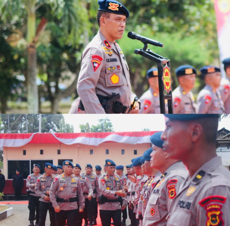 Komandan Pasukan (Dan Pas) I Brimob Polri Brigjen Pol Firly R Samosir, di dampingi Komandan Satuan (Dansat) Brimob Polda Jambi Kombes Pol Nadi Chaidir, di Mako Sat Brimob Polda Jambi. Dok: Istimewa