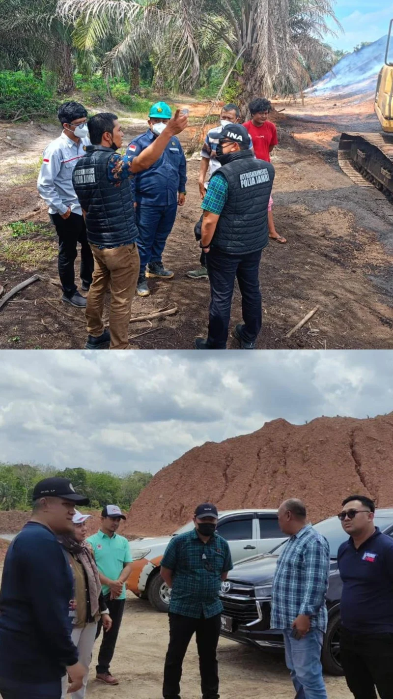 Subdit IV/Tipidter Ditreskrimsus Polda Jambi, Dinas ESDM Provinsi Jambi, Dinas Lingkungan Hidup (LHK) Provinsi Jambi, BPBD Provinsi Jambi melakukan pengecekan terbakarnya Batubara di Stockpile PT. Bumi Borneo Inti (BBI). Dok: Istimewa